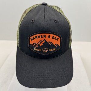 Banner & Oak Black and Green Camo Mesh Back Snapback Hat Adjustable USA Made